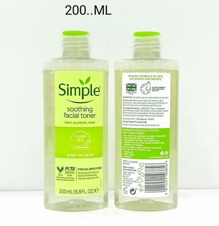 تونر آرامش بخش صورت سیمپل simple مدل Soothing Facial Toner مناسب انواع پوست حجم 200 میل