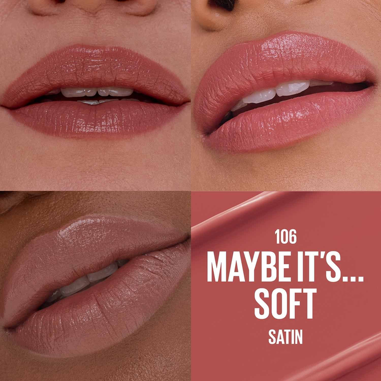 رژ لب براق ستین(satin) سرمی میبلین شماره 106 Maybe It’s Soft