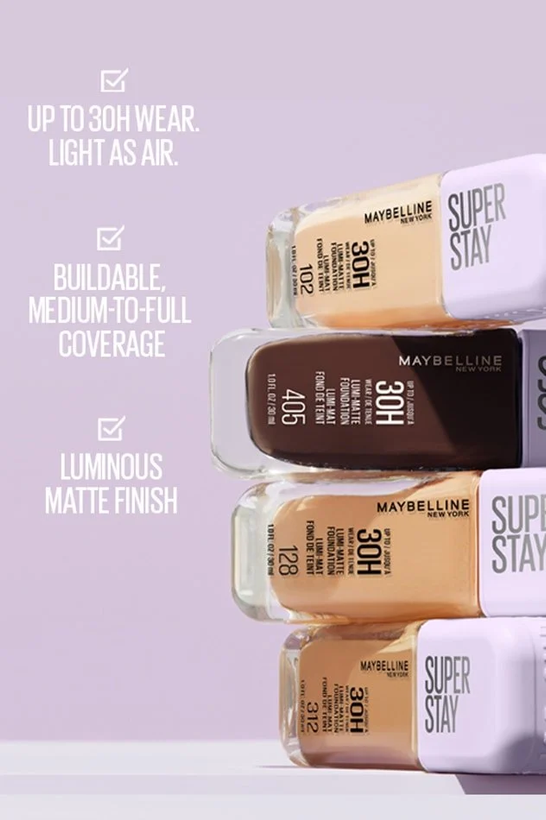 کرم پودر شماره 118 لومی مات Maybelline مدل سوپر استی 30 ساعته