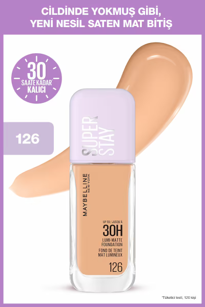 کرم پودر شماره 126 لومی مات Maybelline مدل سوپر استی 30 ساعته