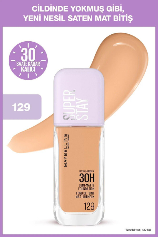 کرم پودر شماره 129 لومی مات Maybelline مدل سوپر استی 30 ساعته